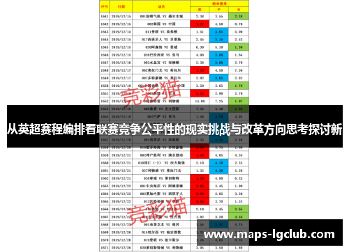 从英超赛程编排看联赛竞争公平性的现实挑战与改革方向思考探讨新
